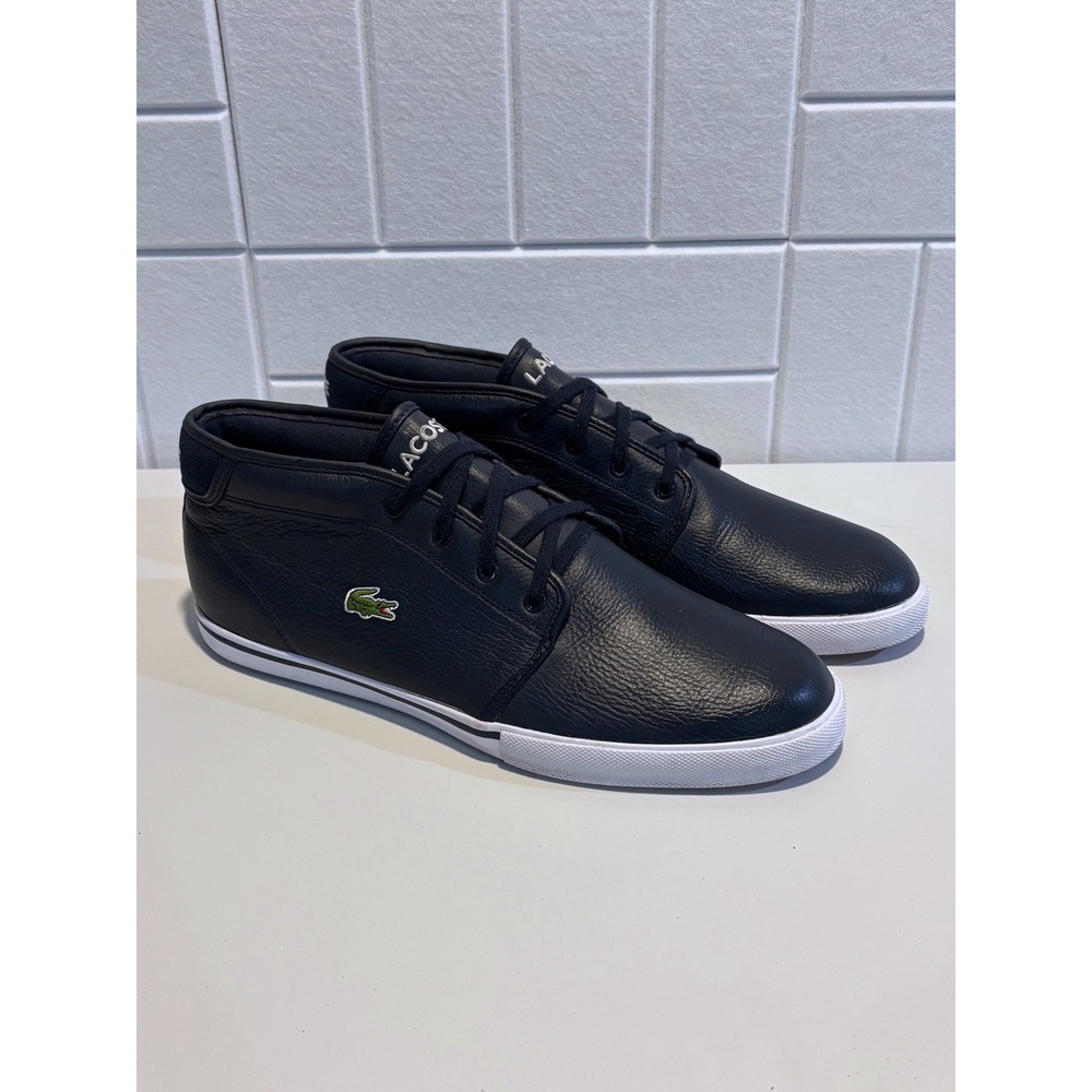 Lacoste Ampthill Mens 11.5 Navy Blue Leather Mid Top LCR Sneakers Chukka Shoes